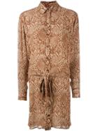 Saint Laurent Snakeskin Print Shirt Dress - Brown
