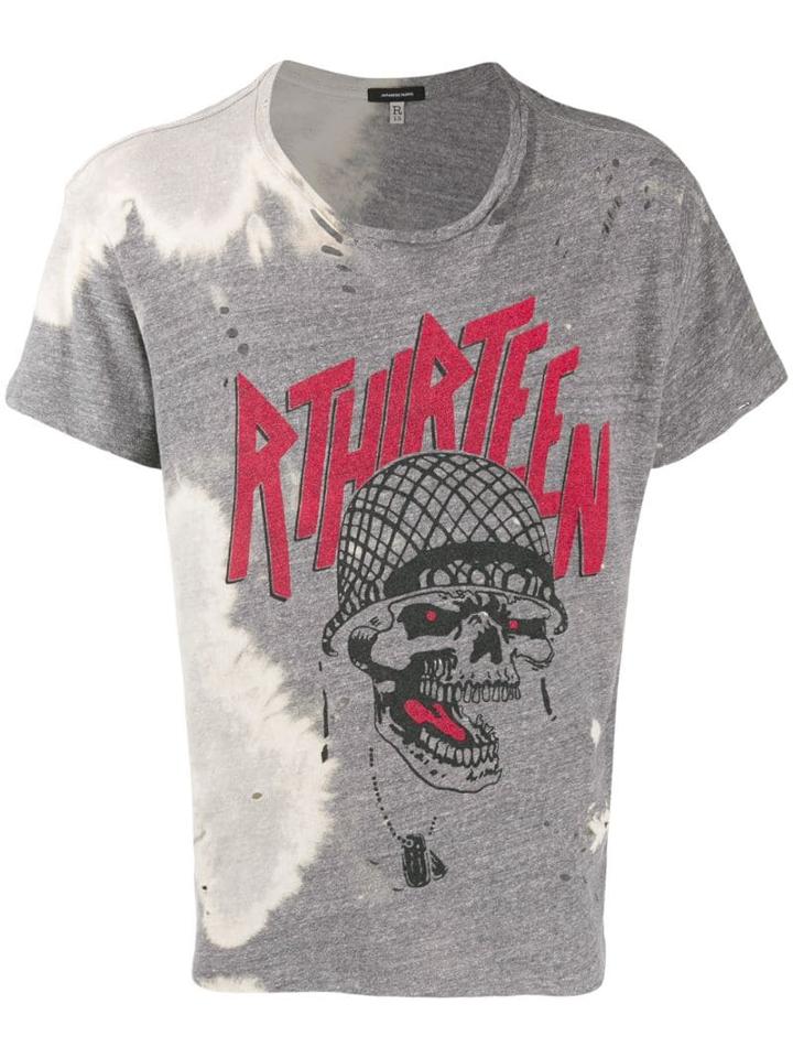 R13 Bleach-effect Graphic Print T-shirt - Grey