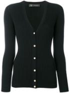 Versace - Ribbed Cardigan - Women - Polyester/wool - 42, Black, Polyester/wool