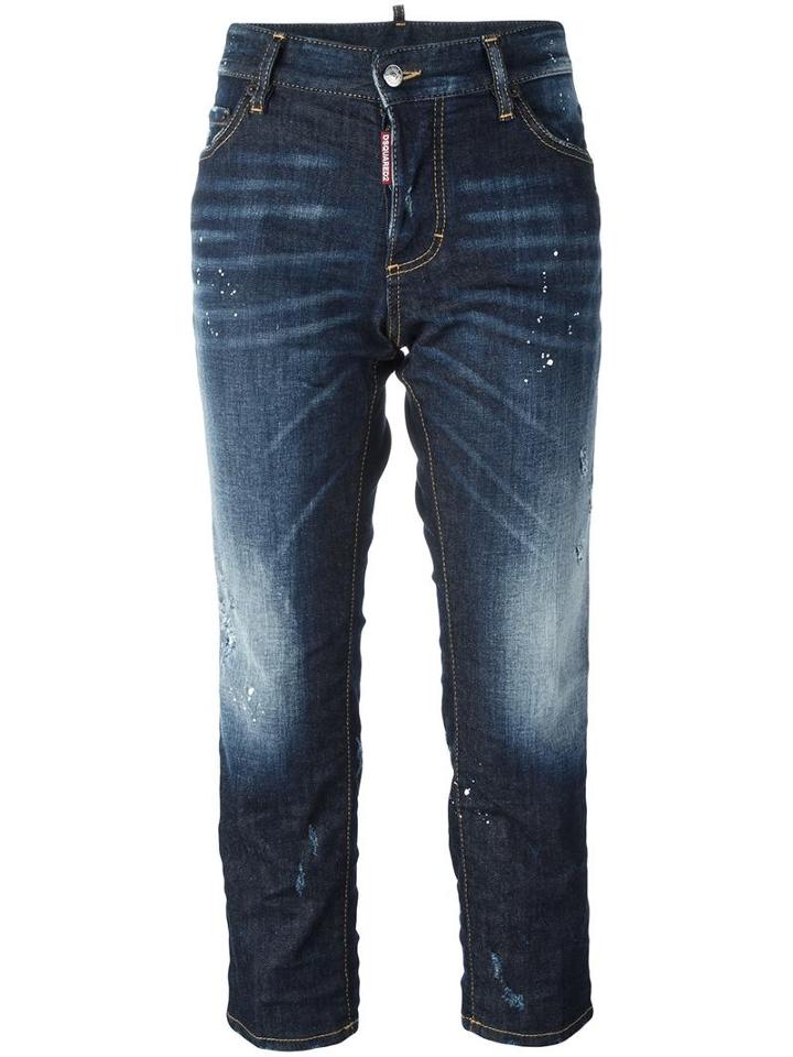 Dsquared2 Boyfriend Paint Splatter Jeans, Women's, Size: 38, Blue, Cotton/spandex/elastane