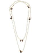 Chanel Vintage Layered Cc Pearl Necklace - White