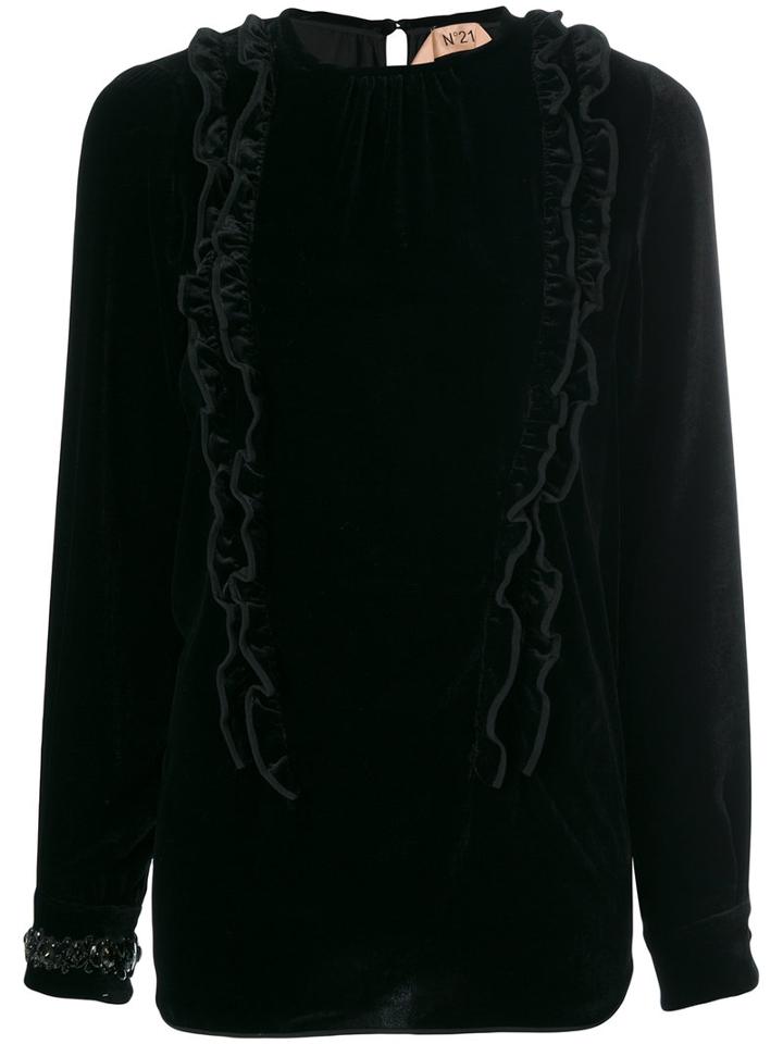 No21 - Frill Trim Velvet Blouse - Women - Silk/viscose - 44, Black, Silk/viscose