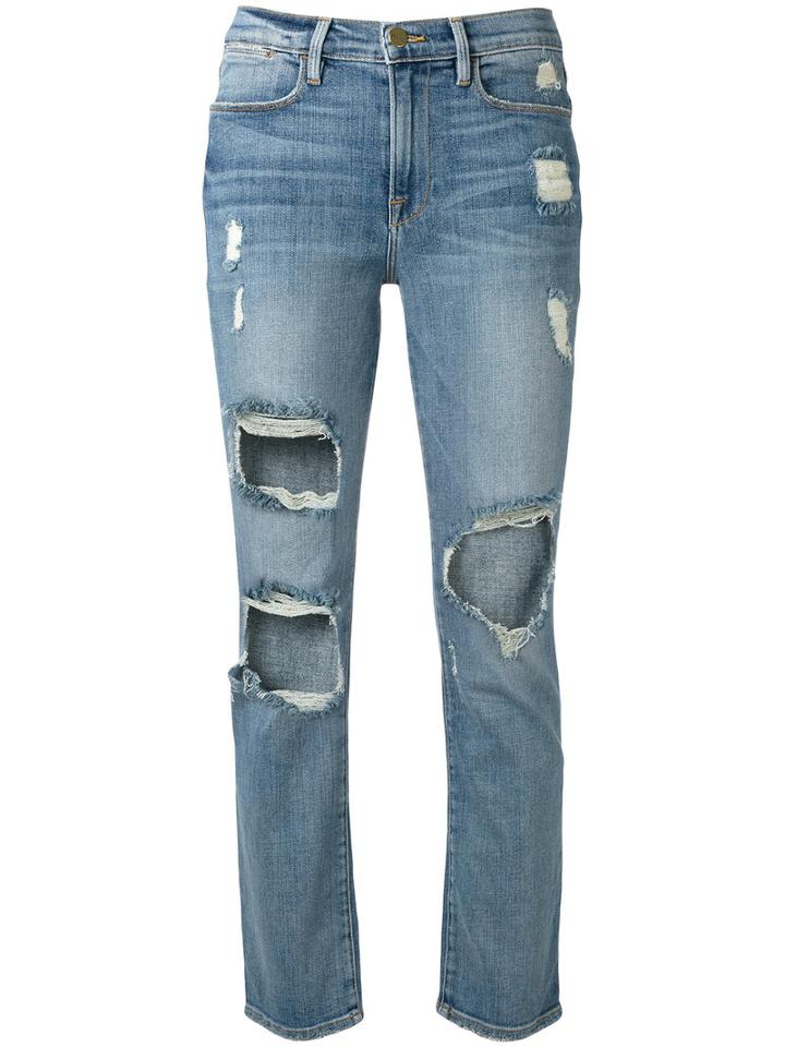 Frame Denim - Cropped Distressed Jeans - Women - Cotton/spandex/elastane/polyester - 29, Blue, Cotton/spandex/elastane/polyester