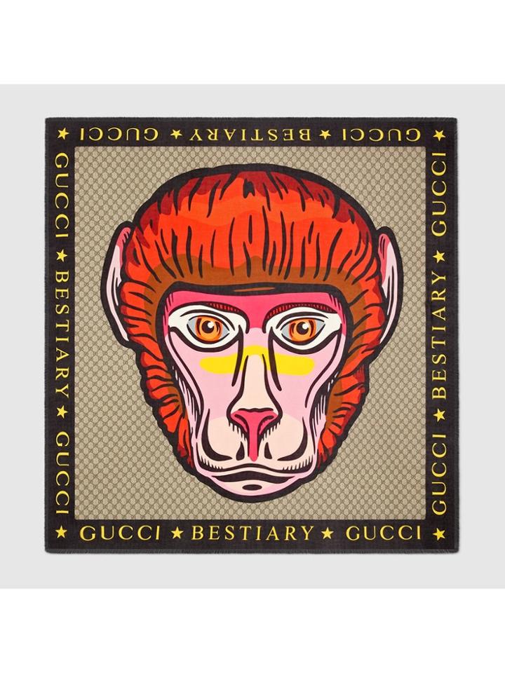 Gucci Gg Shawl With Monkey - Brown