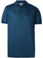 Brioni Contrast Trim Polo Shirt, Men's, Size: L, Blue, Cotton/silk