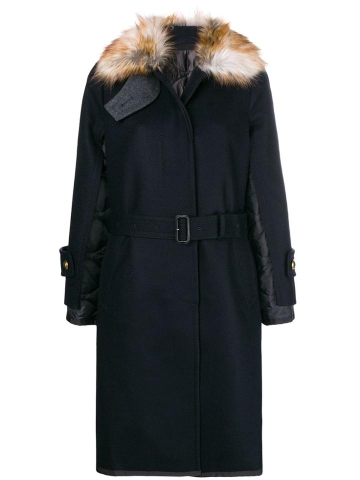 Sacai Fur Collar Coat - Blue