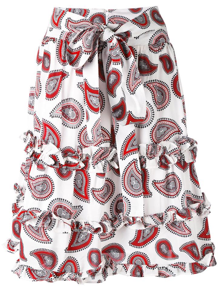 Dodo Bar Or - Paisley Print Belted Skirt - Women - Silk - 40, White, Silk