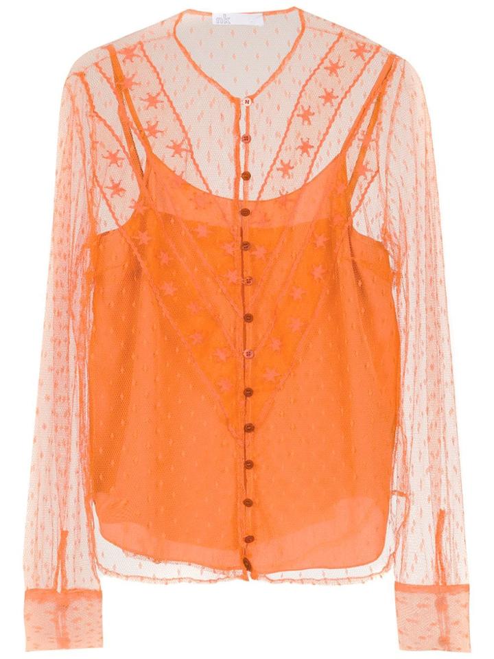 Nk Lace Silk Blouse - Yellow & Orange