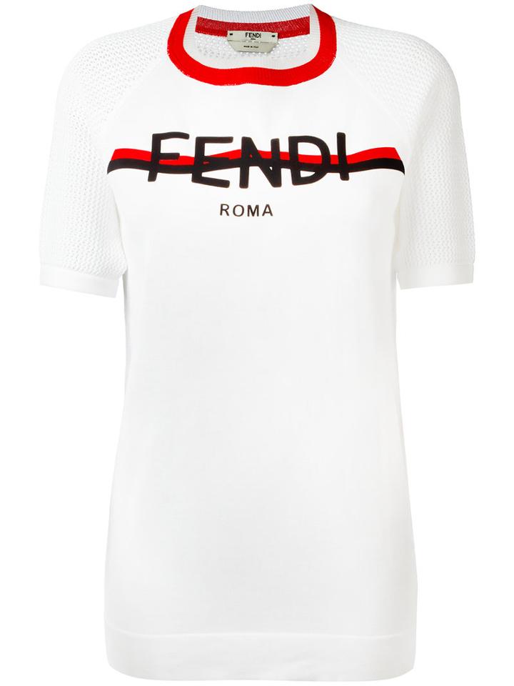 Fendi Logo Print T-shirt, Women's, Size: 38, White, Viscose/cotton/polyamide