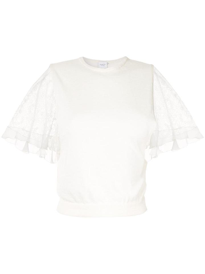 Giambattista Valli Lace Sleeve Ruffle Top - White