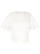 Giambattista Valli Lace Sleeve Ruffle Top - White