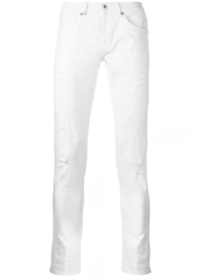 Dondup Shredded Trim Trousers, Men's, Size: 36, White, Cotton/spandex/elastane