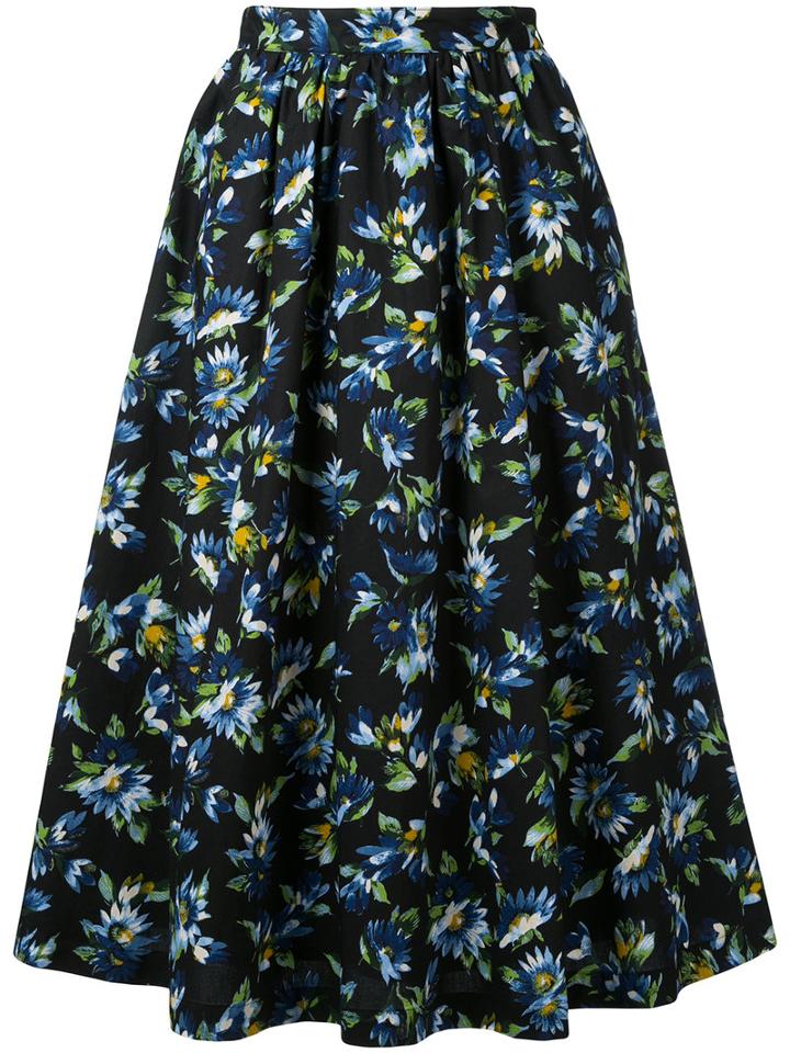 Clane - Mid-length Floral Skirt - Women - Cotton - 2, Black, Cotton