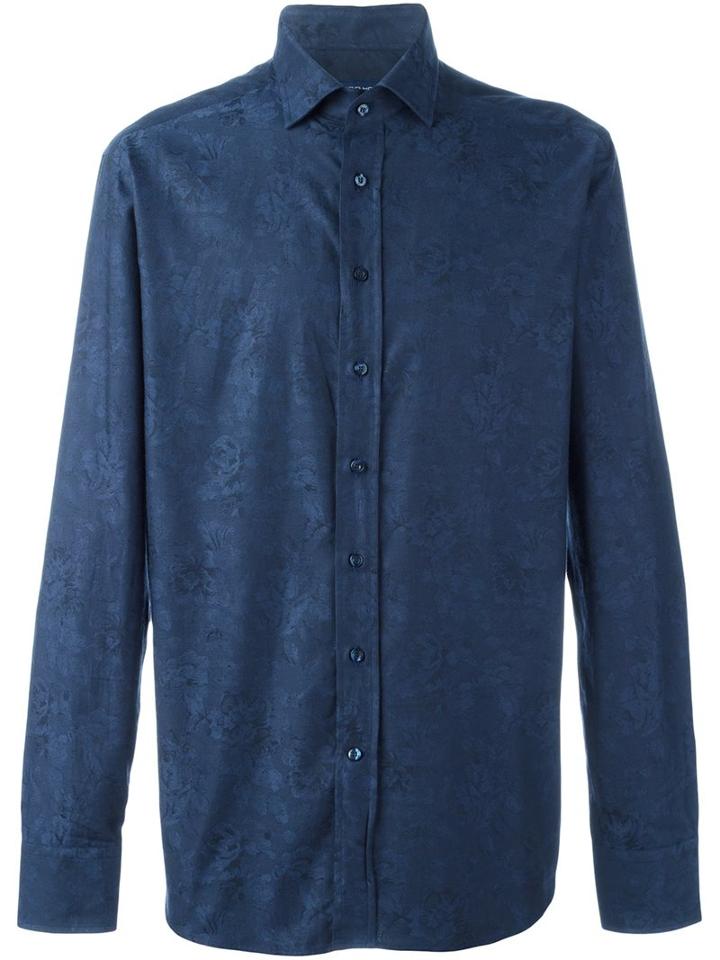 Etro Floral Print Shirt, Men's, Size: 39, Blue, Cotton
