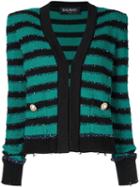 Balmain Padded Shoulder Striped Cardigan - Green