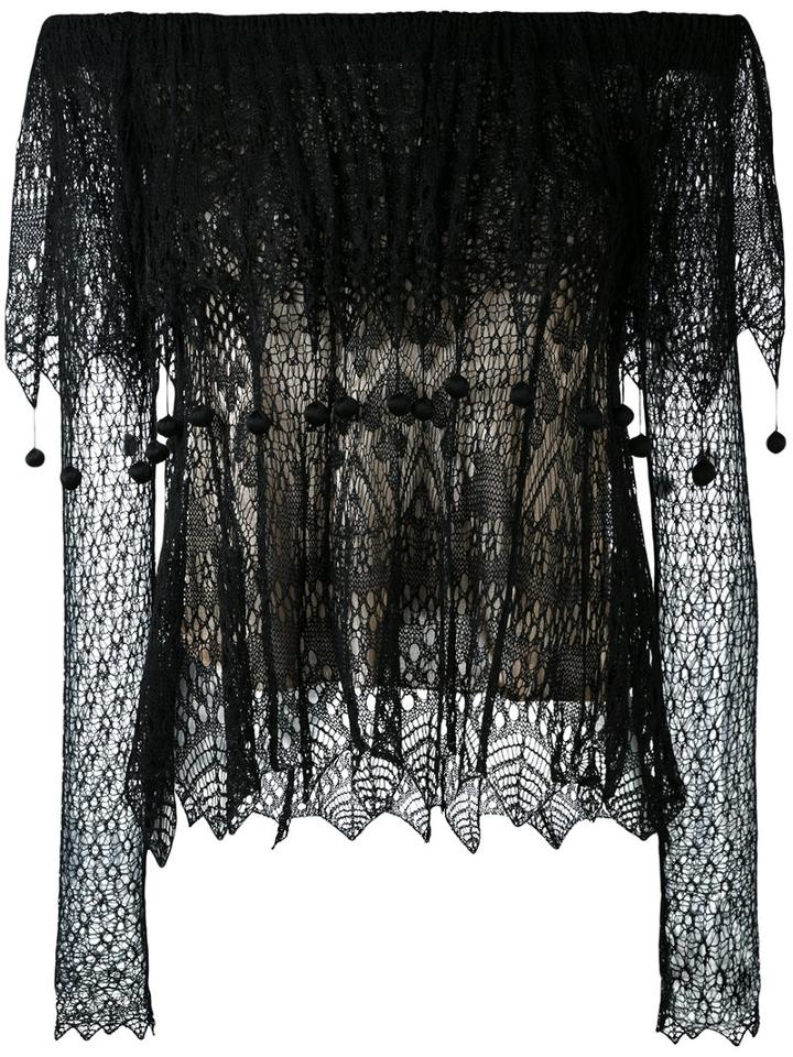 Alexander Mcqueen - Lace Off The Shoulder Top - Women - Silk/viscose - Xs, Black, Silk/viscose