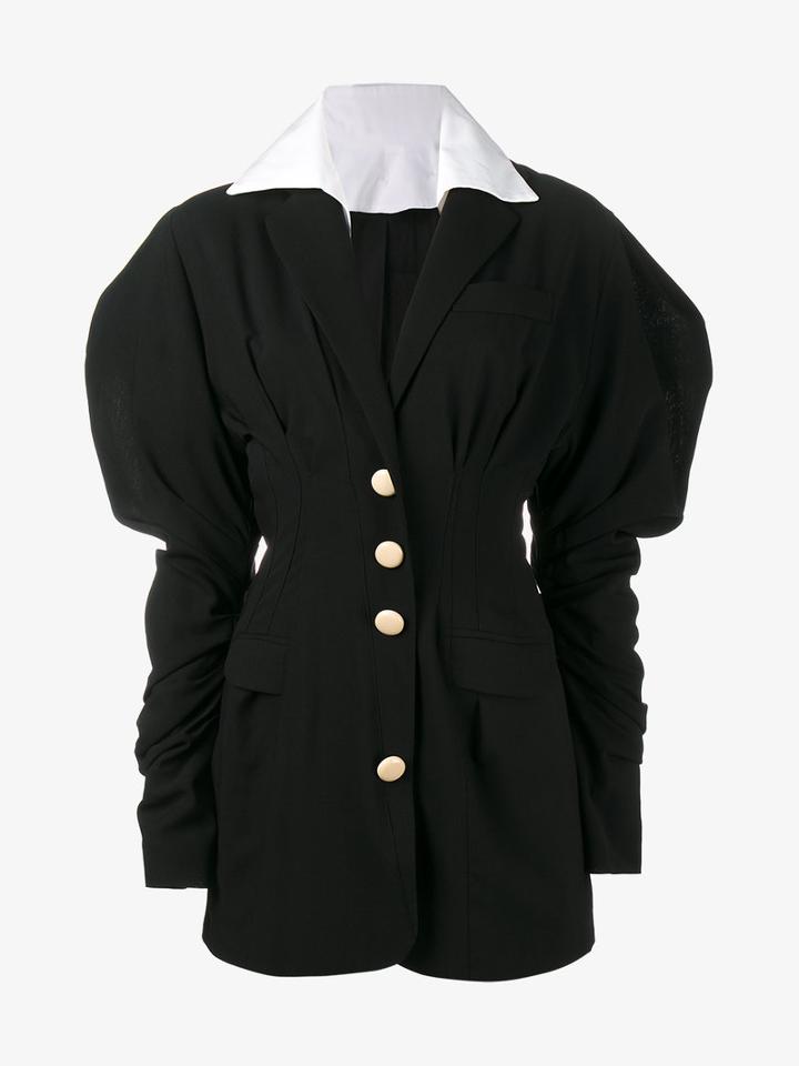 Jacquemus Puff Sleeve Mini Dress, Women's, Size: 42, Black, Wool/cotton