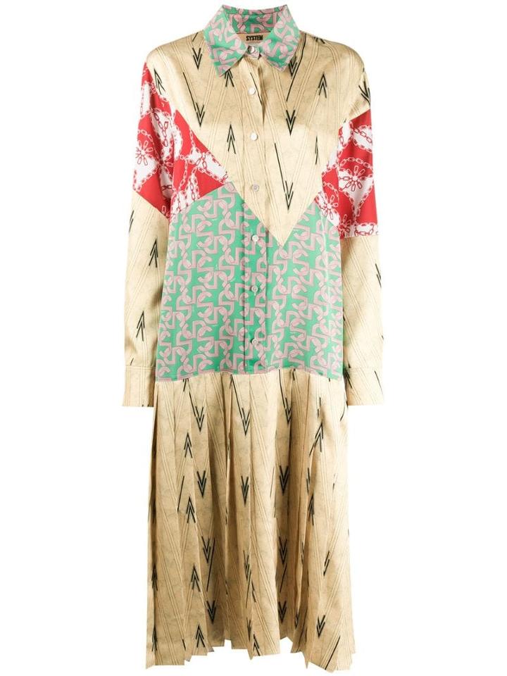 System Clash Print Shirt Dress - Yellow