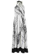 Isabela Capeto Foliage Print Halterneck Dress, Women's, Size: 42, White, Cotton