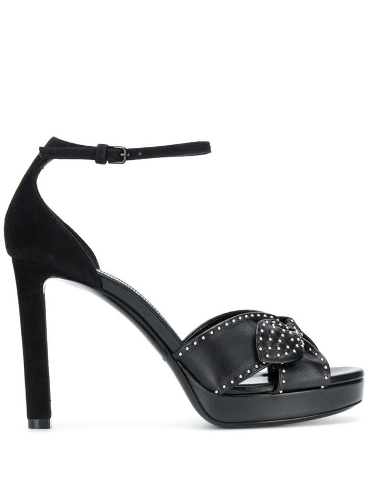 Saint Laurent Studded Bow Leather Sandals - Black