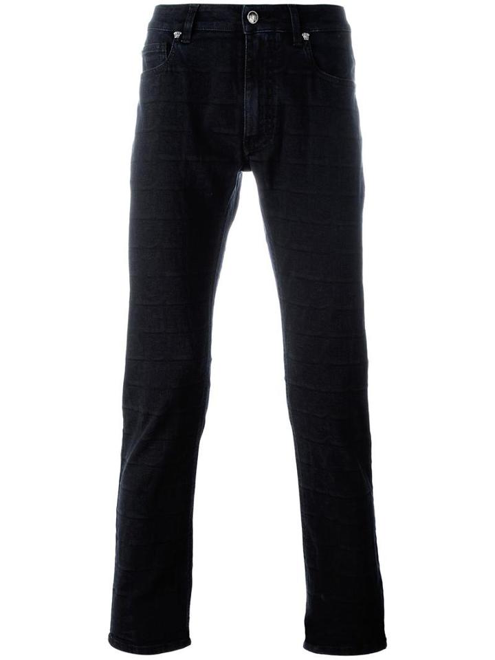 Versace Patterned Slim Fit Jeans, Men's, Size: 34, Blue, Cotton/spandex/elastane/polyester