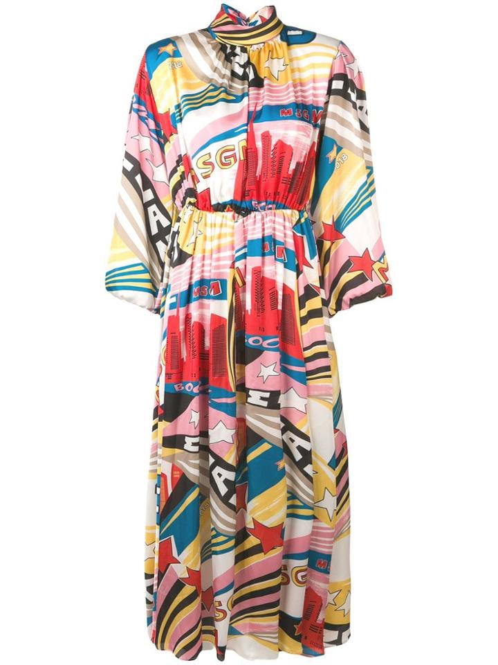 Msgm Retro Print Midi Dress - White