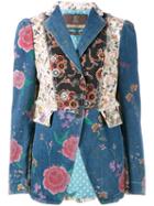 Roberto Cavalli - Floral Patch Fitted Jacket - Women - Silk/cotton/spandex/elastane - 40, Blue, Silk/cotton/spandex/elastane