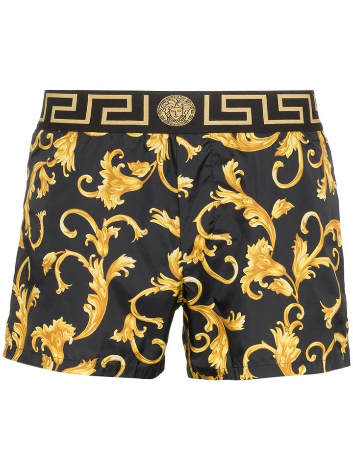 Versace Baroque Print Swim Trunks - Black