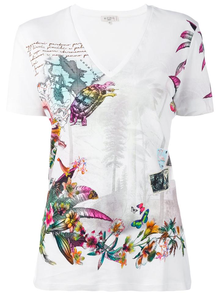 Etro Travel Print T-shirt, Women's, Size: 44, White, Cotton