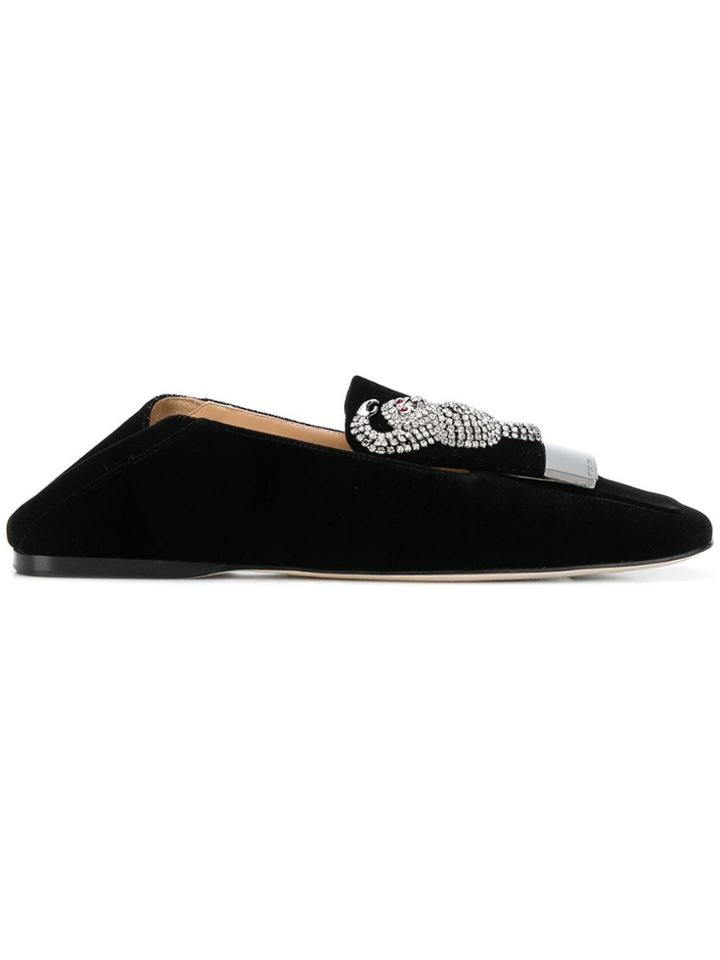 Sergio Rossi Embellished Velvet Loafers - Black