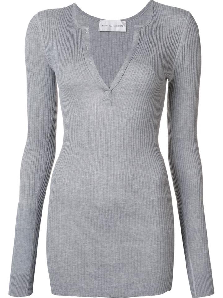Faith Connexion Ribbed V Neck Jersey, Women's, Size: Large, Grey, Cotton