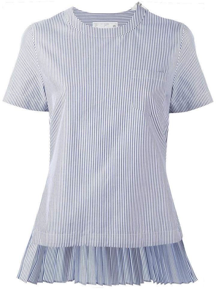Sacai Striped Accordion Pleat Top, Women's, Size: 1, Blue, Cotton