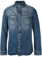 Valentino Star Stitching Western Shirt, Men's, Size: 48, Blue, Cotton