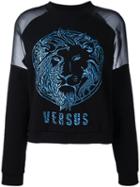 Versus Embroidered Logo Semi-sheer Sweatshirt, Women's, Size: Xs, Black, Cotton/polyester