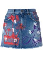 Gaelle Bonheur Graffiti Mini Denim Skirt - Blue