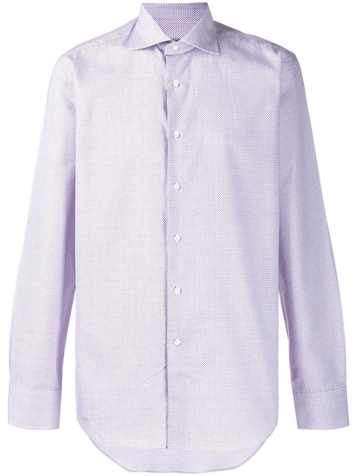 Canali Micro-print Spread Collar Shirt - White
