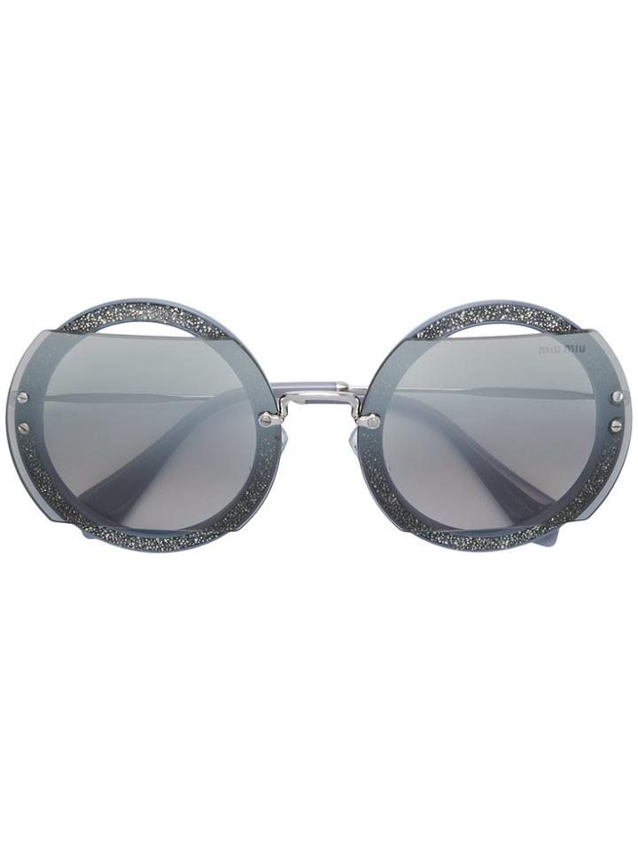 Miu Miu Eyewear Round Glitter Sunglasses - Grey