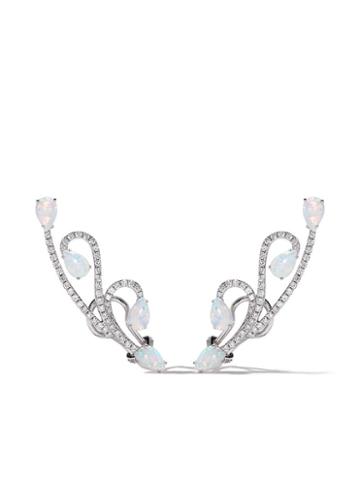As29 18kt White Gold Lucy Diamond And Opal Earrings - Silver