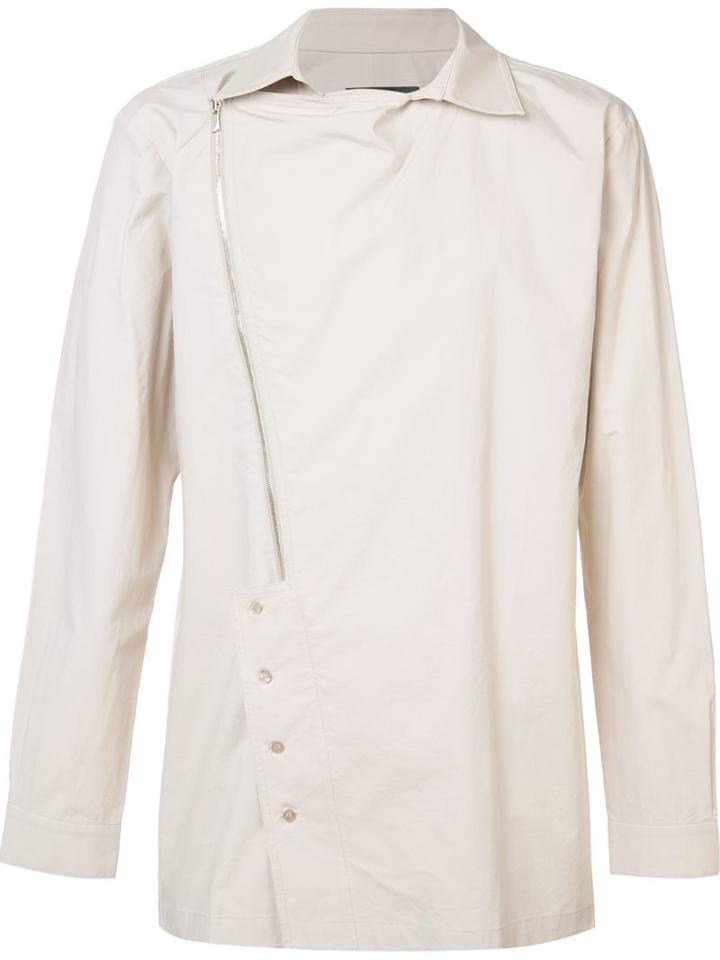 D-gnak Zip Up Asymmetric Shirt, Men's, Size: 48, Nude/neutrals, Cotton