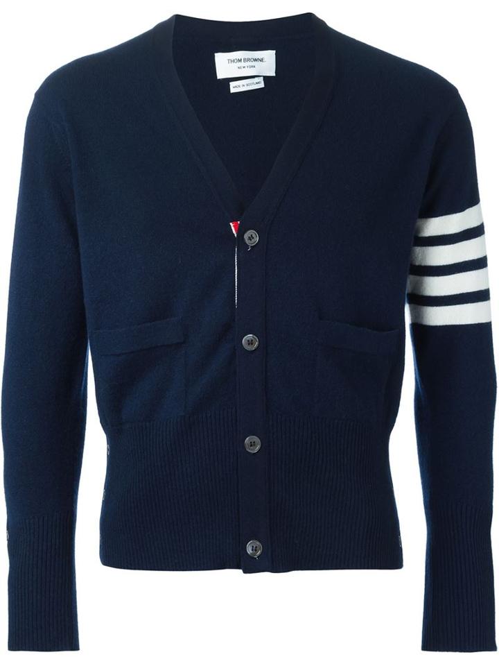 Thom Browne V-neck Cardigan, Men's, Size: 4, Blue, Cashmere