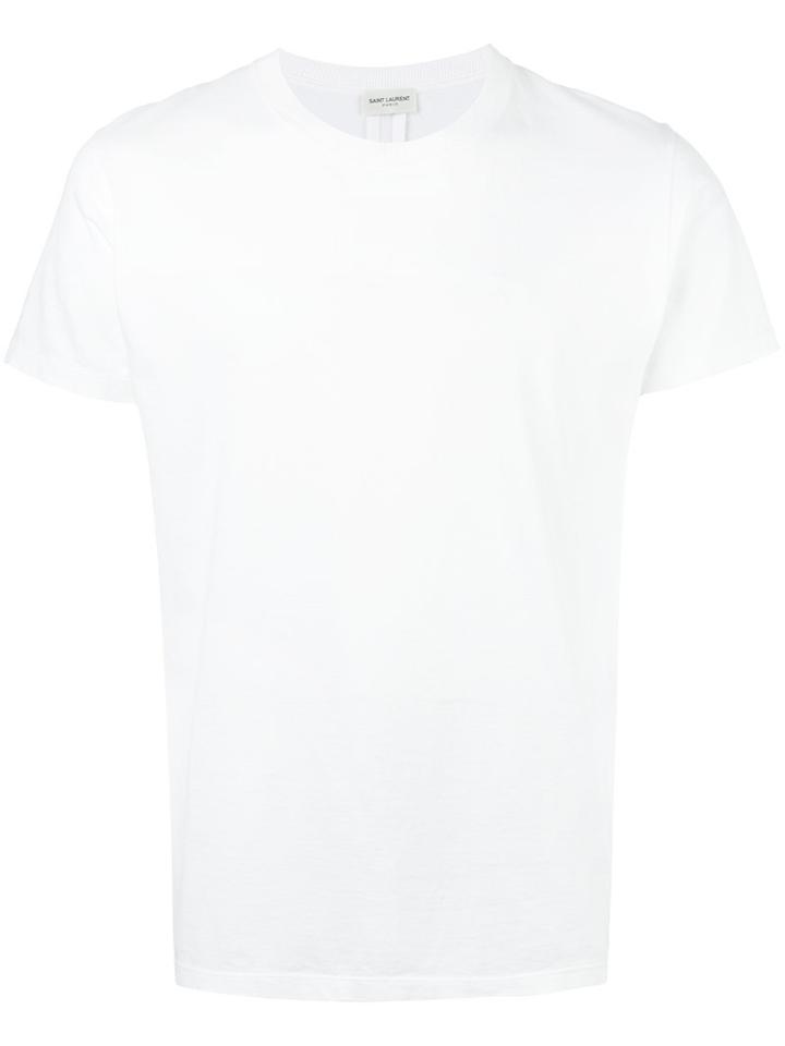 Saint Laurent Distressed Short Sleeve T-shirt, Men's, Size: Large, White, Cotton