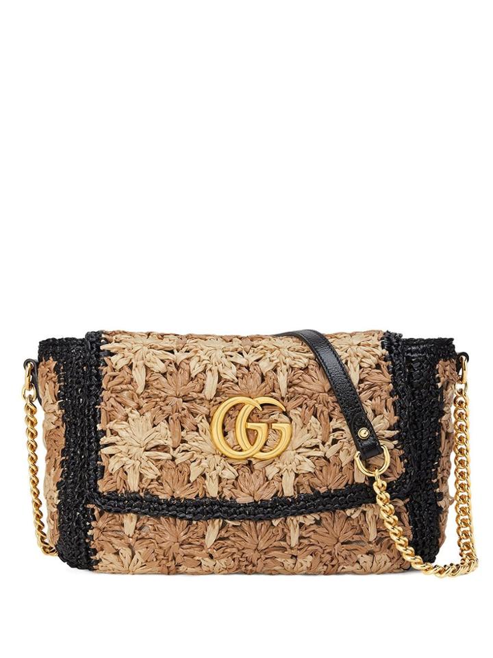 Gucci Gg Marmont Raffia Small Shoulder Bag - Brown