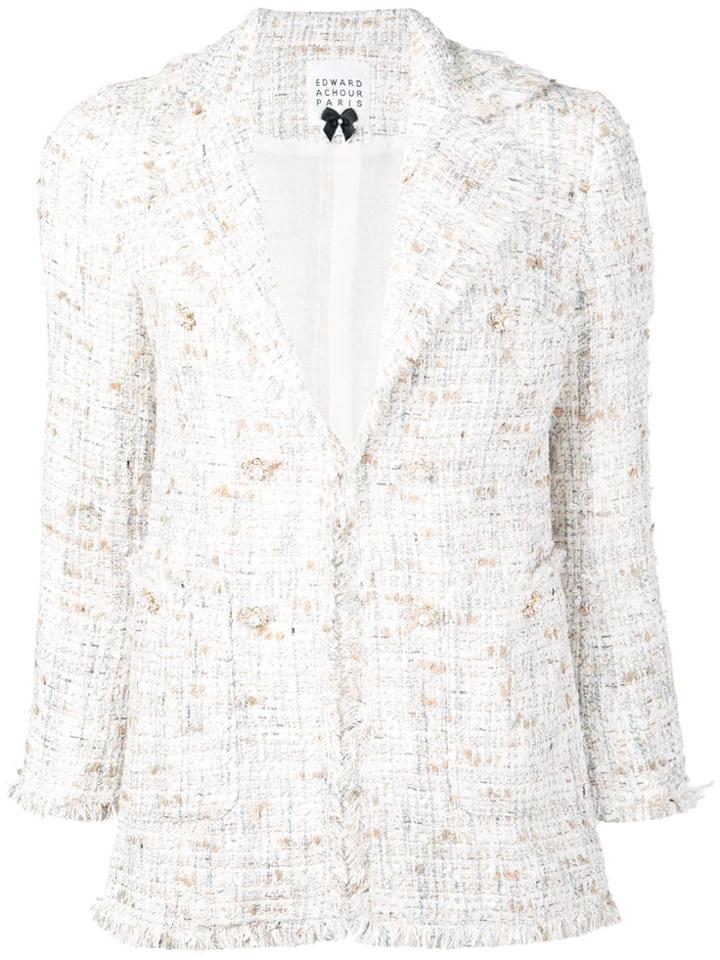Edward Achour Paris Fitted Tweed Blazer - White