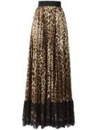 Dolce & Gabbana Leopard Print Pleated Skirt, Women's, Size: 44, Brown, Silk/cotton/polyamide