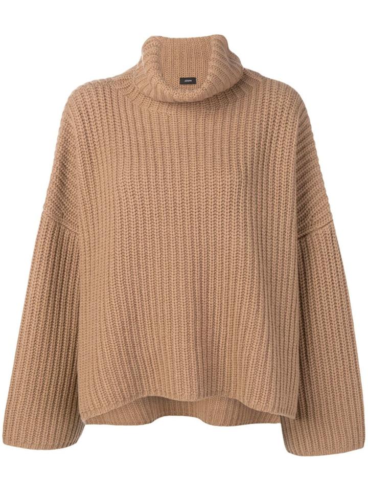 Joseph Turtleneck Ribbed Jumper - Brown