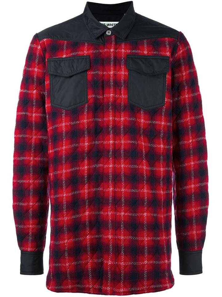 Off-white Logo Print Shirt Jacket, Men's, Size: Small, Red, Polyamide/polyester/virgin Wool