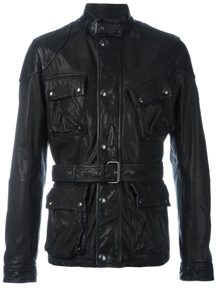 Belstaff Belted Leather Jacket, Men's, Size: 50, Black, Leather/viscose