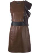 Neil Barrett Ruffled Shoulder Fitted Dress, Women's, Size: Small, Brown, Leather/cupro