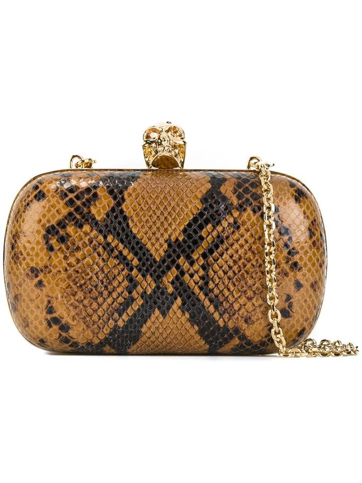 Alexander Mcqueen Snakeprint 'skull' Box Clutch