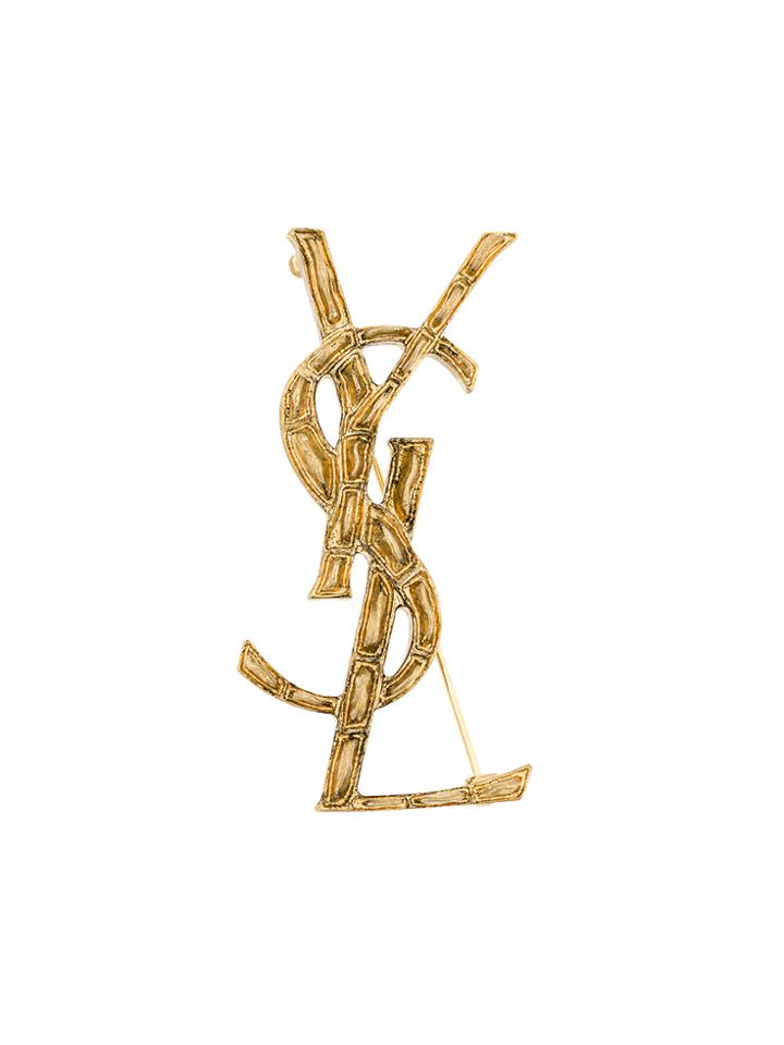 Saint Laurent Logo Brooch - Metallic